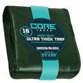 Core Tarps 50 ft L x 0.5 mm H x 24 ft W Heavy Duty 16 Mil Tarp, Green/Black, Polyethylene CT-303-24X50